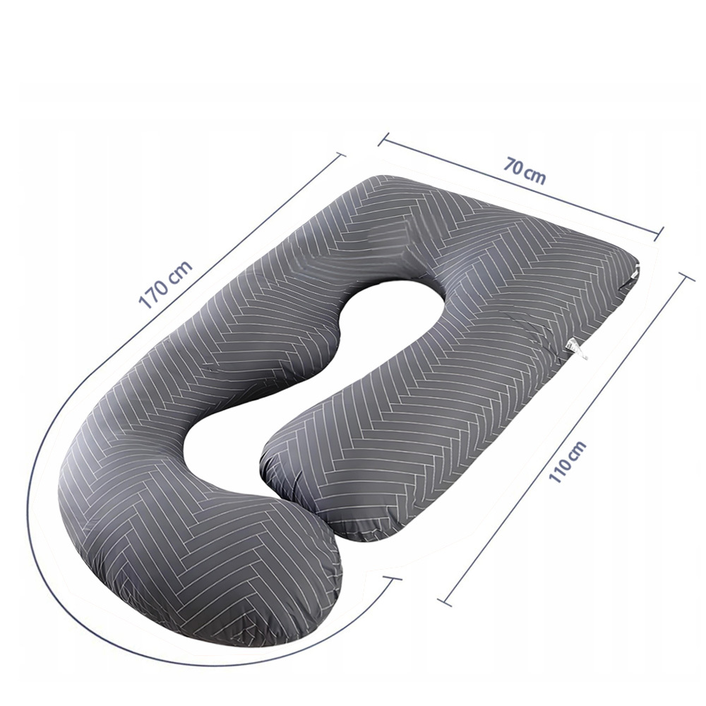 Image of Pregnancy Pillow Grey Striped Maternity Pillow, Side Sleeping Support Pillow For Pregnant Women