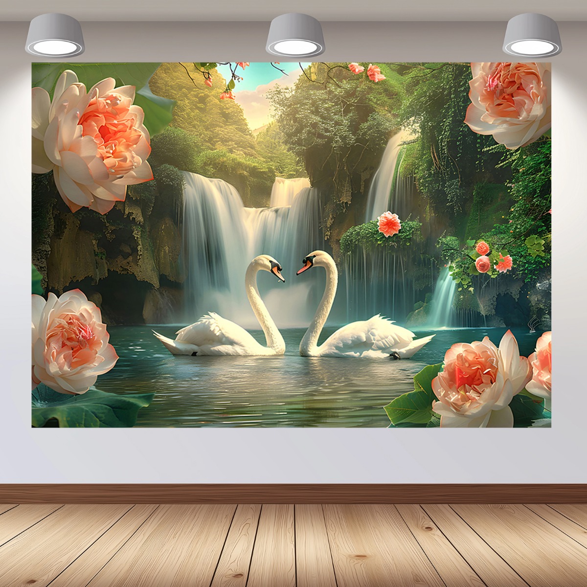 1pc 3d       wall mural realistic 3d illusion backdrop with greenery pink for lotus flowers   scene   stick for weddings parties no power required