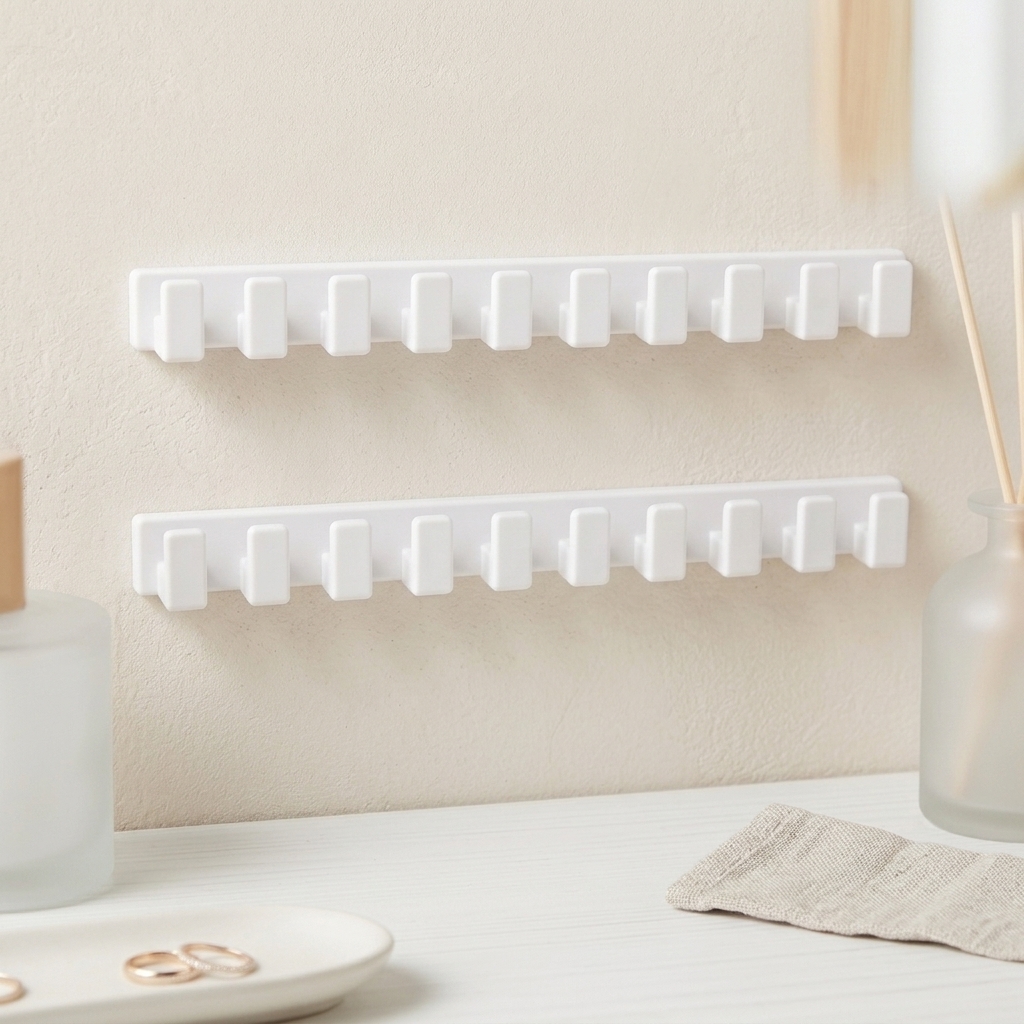 TEMU Organizador minimalista de collares y pulseras adhesivo de 10 ganchos, gancho de joyería minimalista impreso en 3D para montaje en pared,