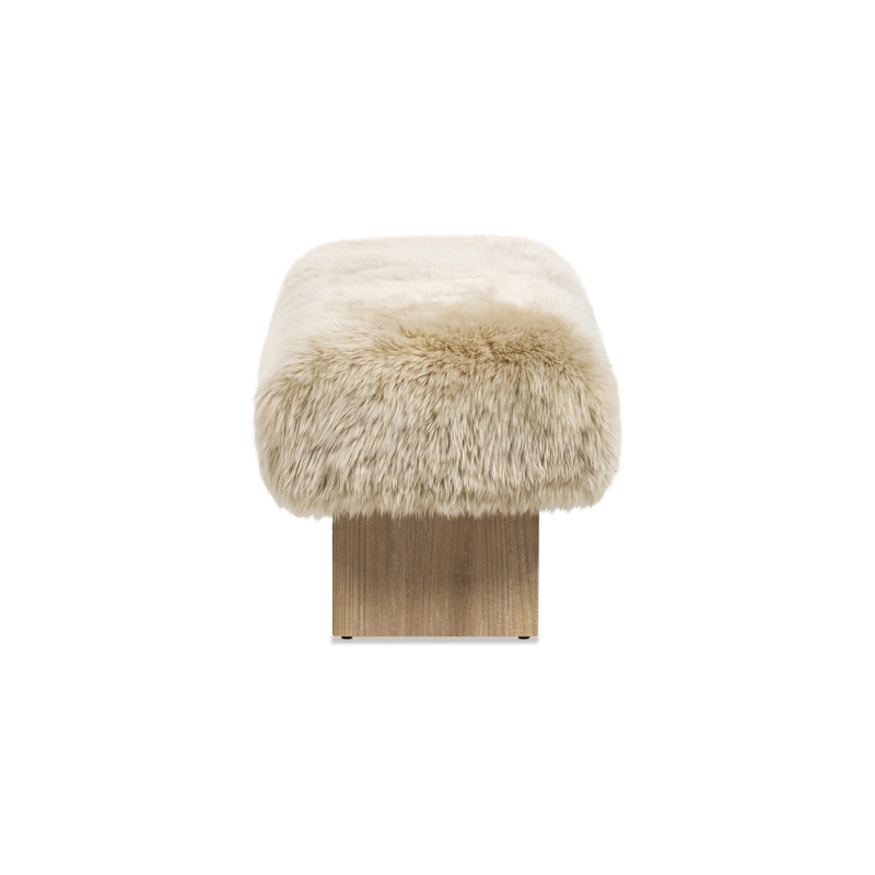 Leda 49' Retro Natural Blonde Sheepskin Fur Bench - Genuine Fur Rectangular Accent Suitable for, Entryway,, Minimalist Scandinavian & Decor, Furniture