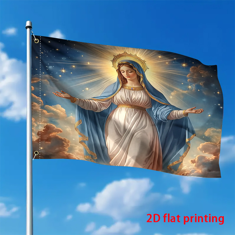 2d flat 2d printing garden flag 1pc garden flag   mary print garden flag for a spiritual atmosphere ideal for a calm reflective room multi use seasonal     home and garden outdoor flag decorations home altar accessory