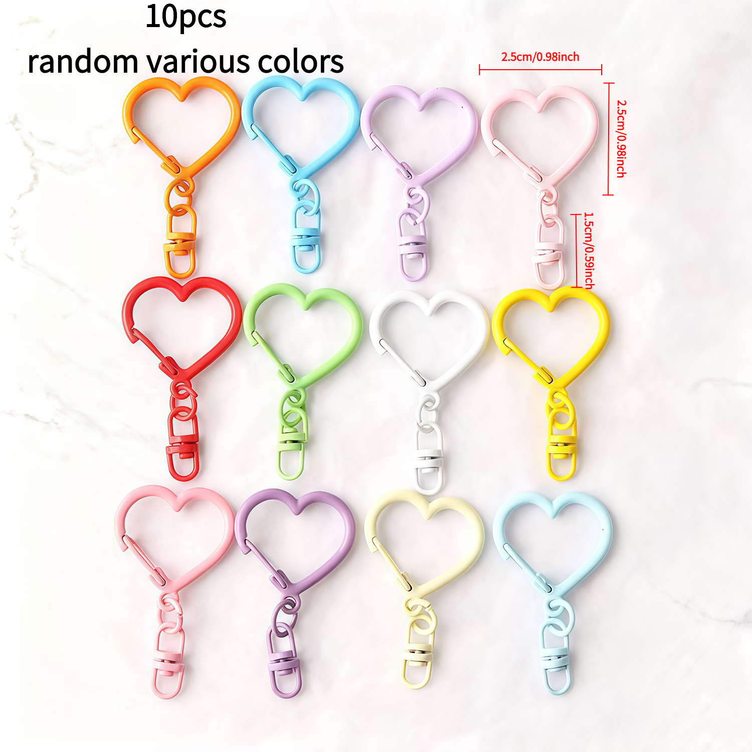 E-shop 10 Stück Zinklegierung Herzförmige Karabinerhaken, DIY Zubehör, Mehrfarbige Schlüsselanhänger, Taschenanhänger, Handgemachte Schmuckbastelbedarf