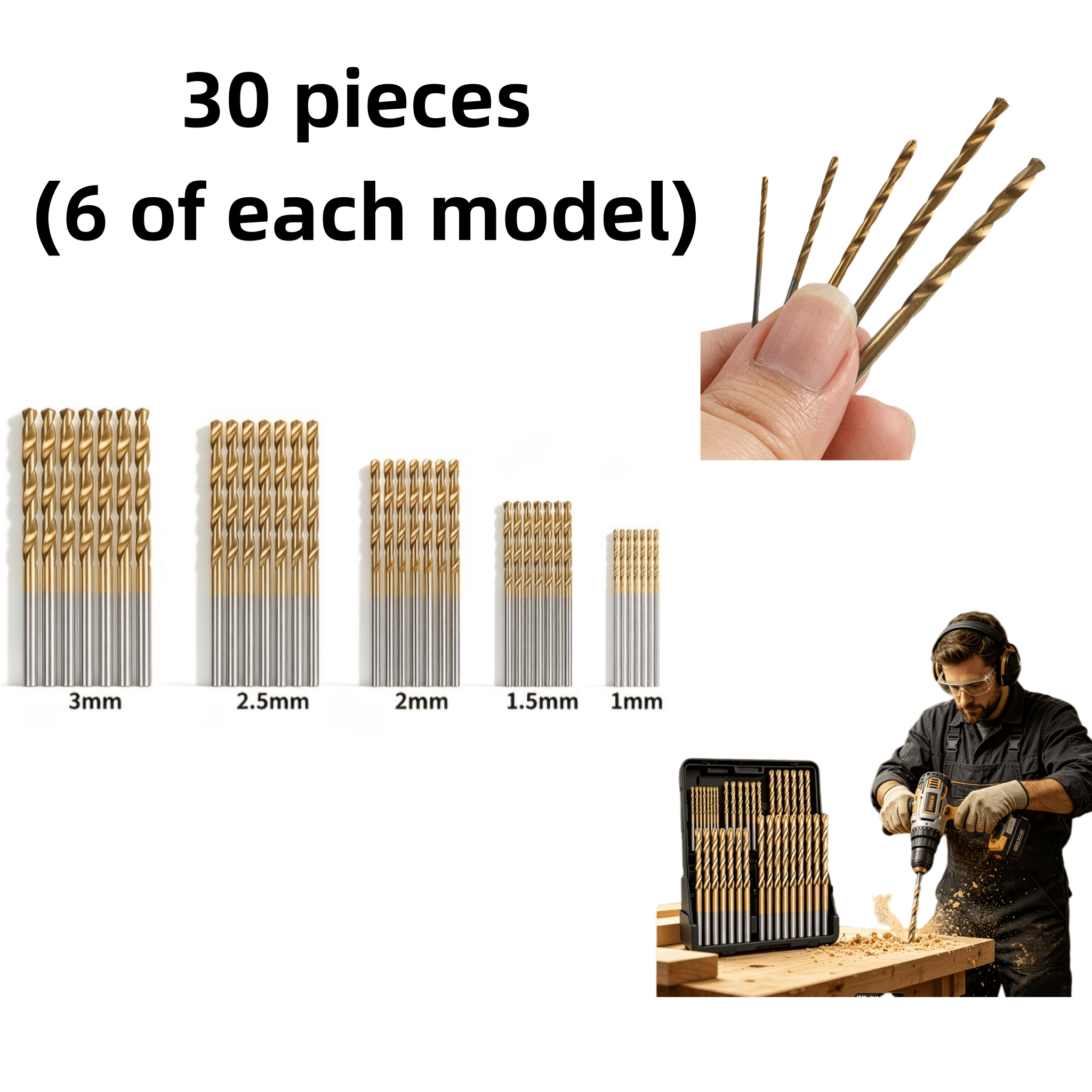 TEMU 30pcs (6pcs Per Model) Hss Titanium Coated Micro Drill Bit Set Handheld Twist Drills 1.0/1.5/2.0/2.5/3.0mm Set No Power Manual Drilling Suitable