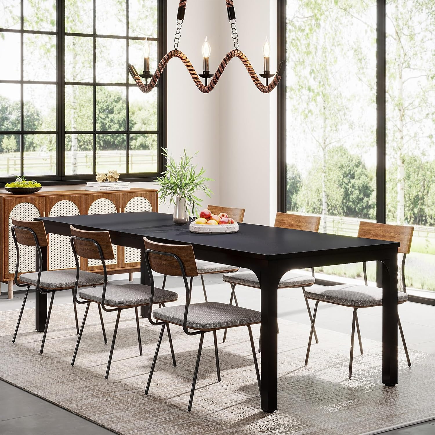 78.7 Inches Long Dining Table For 6-8 Person, Large Industrial Rectangle Wood Dining Table, Rustic Narrow Dinner Table With Heavy Duty Metal Legs Desks And Meeting Tables (only Table) (black)