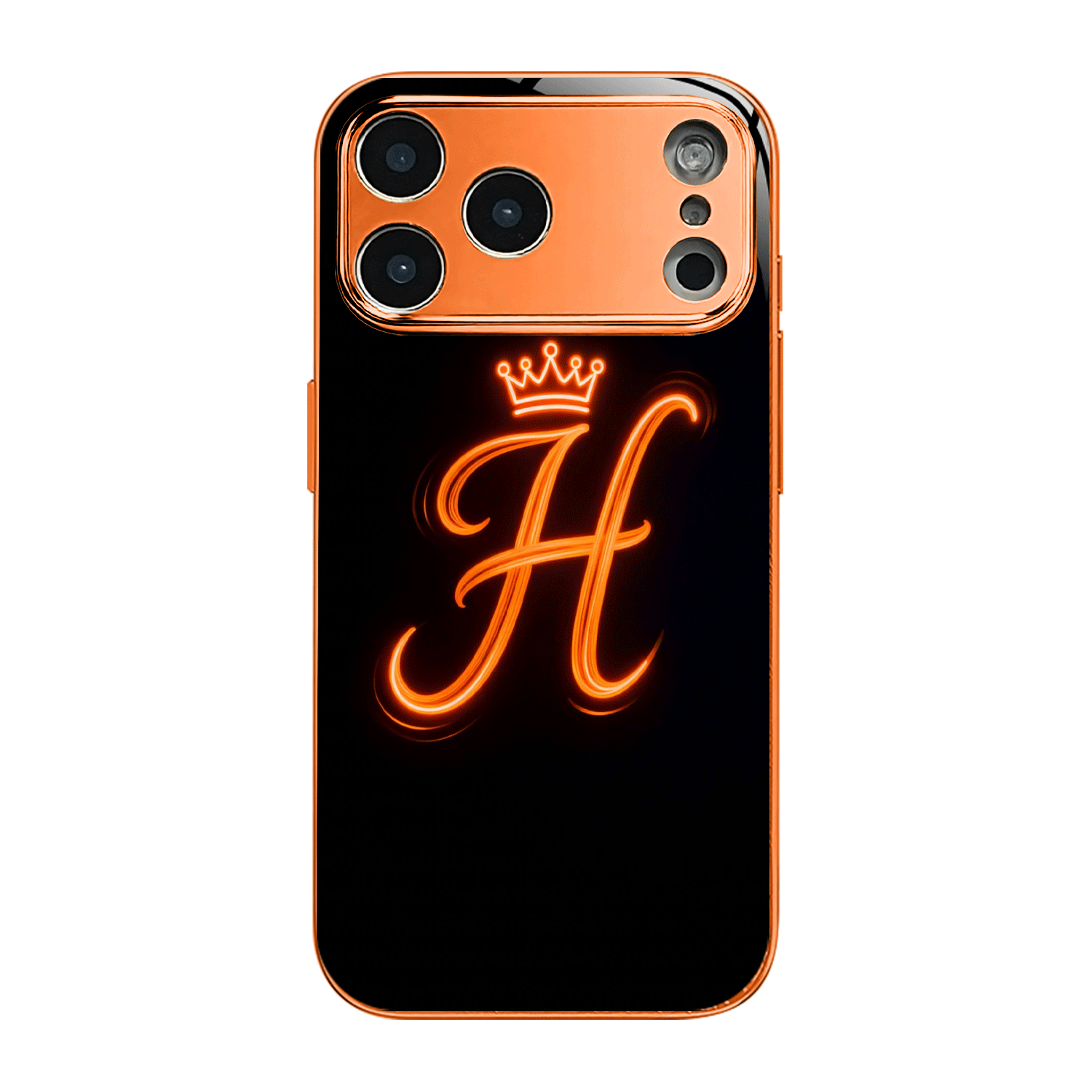 TEMU Phone Case - Matte Electroplated Orange Phone Case With An Artistic Crown Letter H Design, Compatible With Iphone 17, 16, 15, 14, 13, 12, 11