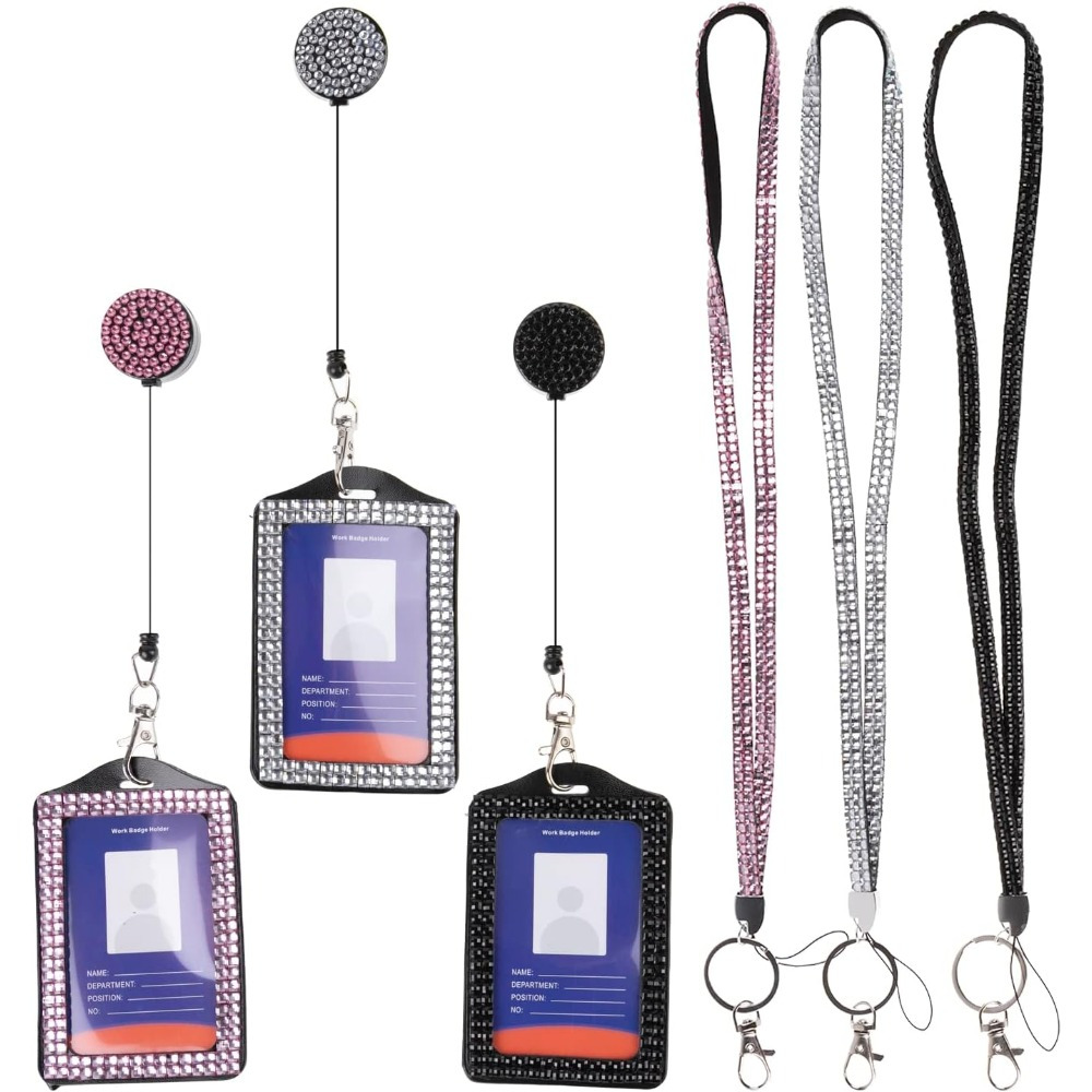 3pcs bling id badge holder lanyard, durable other plastic material, with  retractable sparkling card holder, metal clasp key ring for women - office  \u0026 school supplies - Temu, image size:1000x1000
