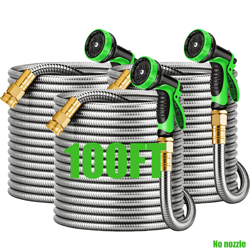 TEMU 100ft Stainless Steel Metal Garden Hose Kit, Heavy Duty Water Hose, , Tough And Flexible, Sturdy Lightweight And Rust-proof, Ideal For Yard,