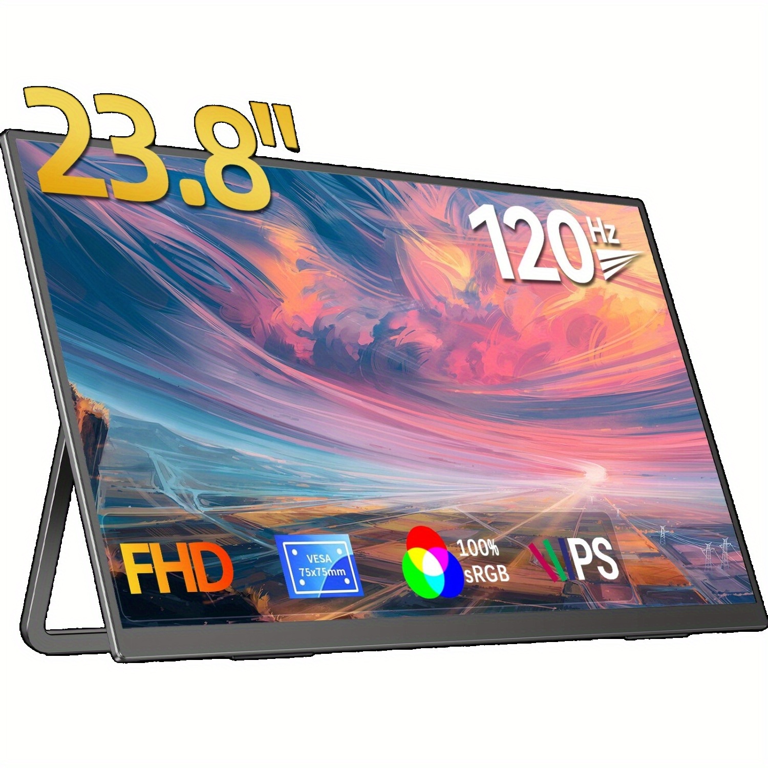 23.8 inch 1080p 120hz portable monitor, 100% srgb fast ips portable gaming monitor qhd with  ° adjustable stand usb-c hdtv laptop monitor for ps5/4 desktop macbook switch  , portable monitor for laptop, vibrant display,    , high resolution screen, desktop monitor,  , premium display, usbc monitor, remote workers 0