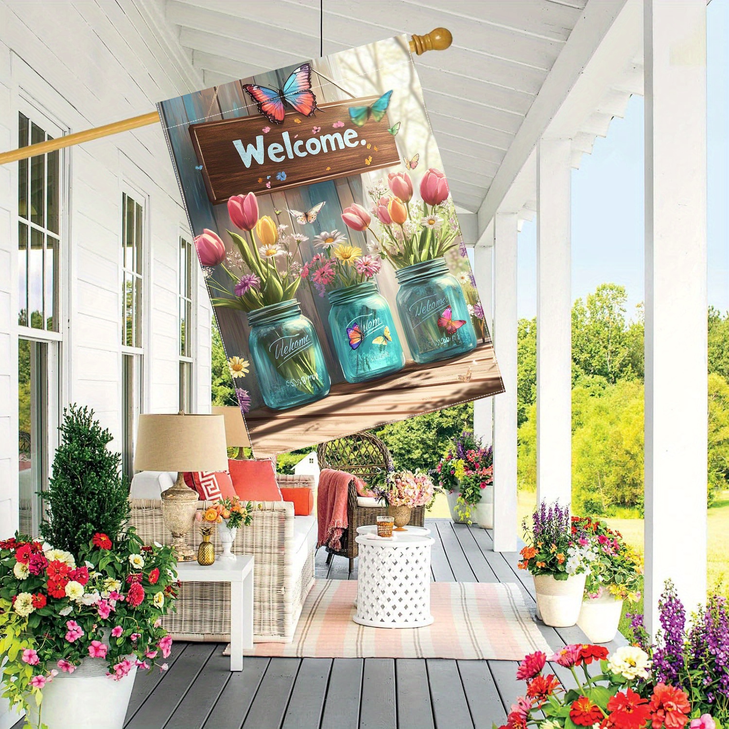 

Welcome To Spring" -themed Double-sided Garden Flag - 28x40 Inches, Polyester, Outdoor Lawn & Decor, Flag Only