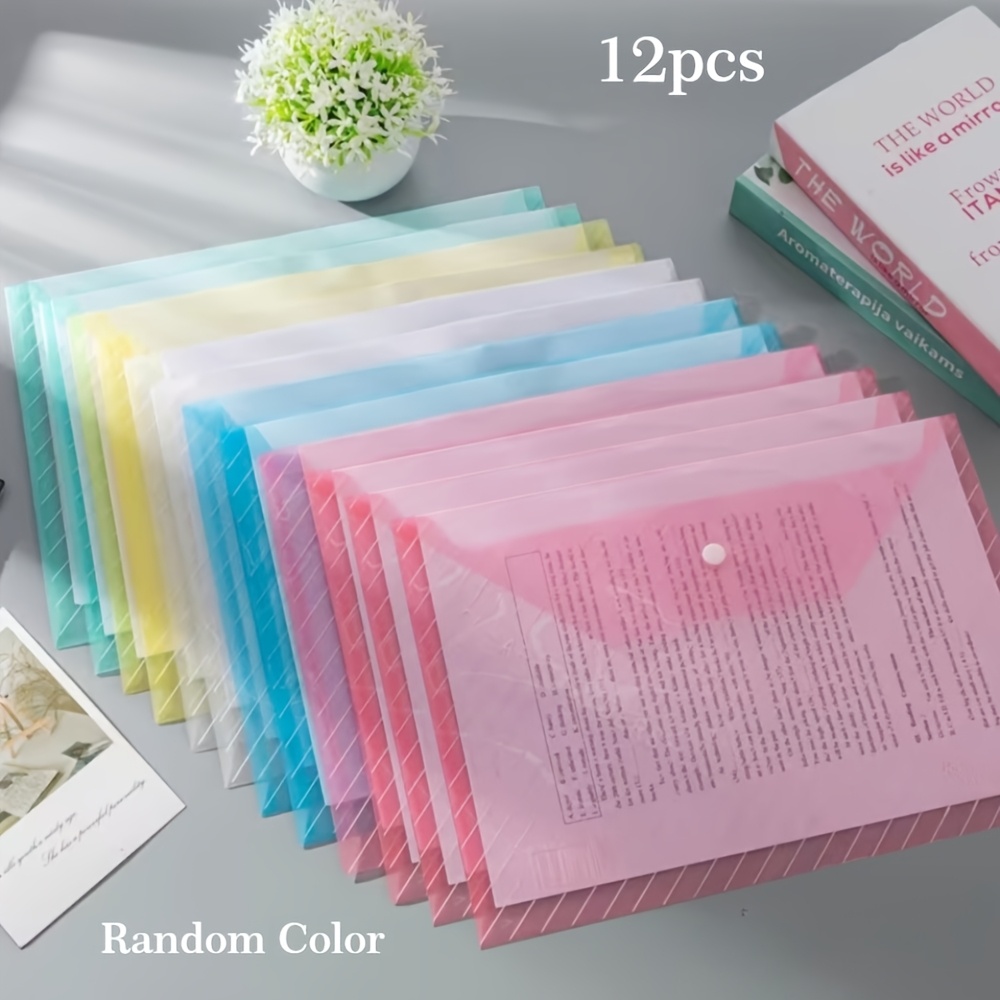 TEMU 12-pack A4 Snap Button File Organizer Bags, Random Bright Colors, Large Capacity And Portable, Multipurpose Storage Pouch For School Office