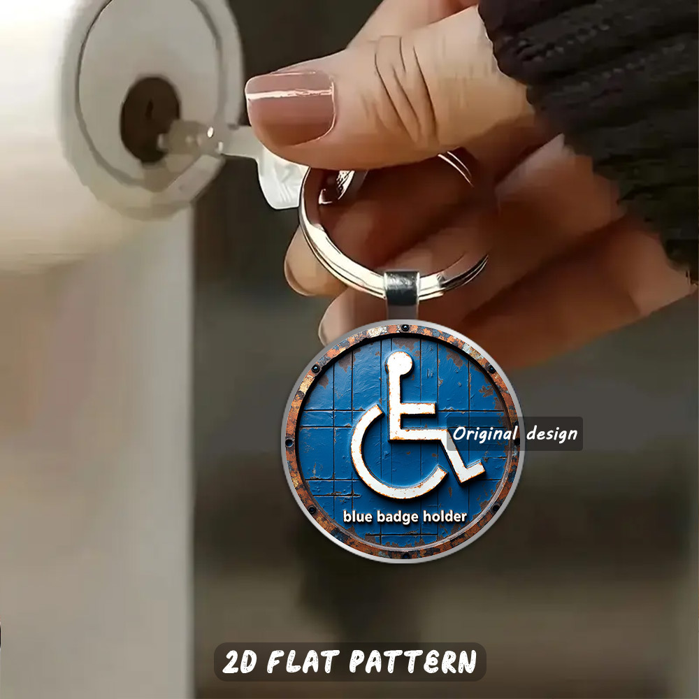 TEMU 2d Flat, 1pc Wheelchair Icon Badge Keychain - Disability Awareness Token With Glass Dome & Metal Frame, 3x6cm Wheelchair Symbol For Caregivers,