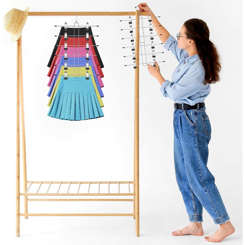 TEMU 1pc 6-tier Skirt Hangers Space Saving, Pants Skirts Hangers With Clips For Women Closet, Non-slip Closet Organizer And Storage Multi Clothes