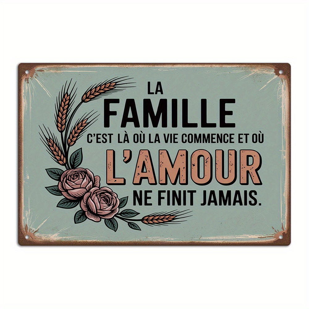 TEMU 1pc Putuo Décor Vintage Métal en Boîte - "" Art Mural avec Blé & Roses, Fond Vert Rustique, Parfait , , le Pub, ou le Club Décor | Cadeau Idéal