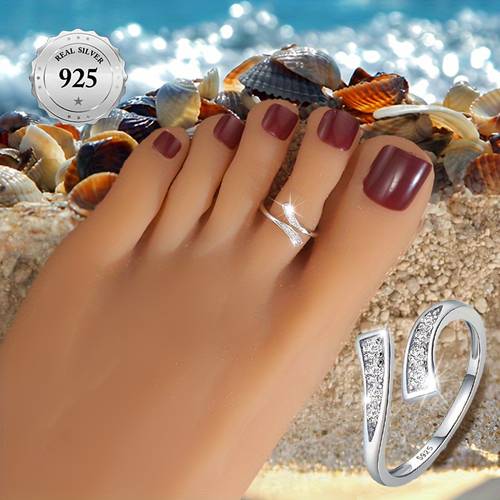 1pc s925 sterling silvery bohemian toe ring with sparkling cubic adjustable toe ring summer accessories mothers day gift