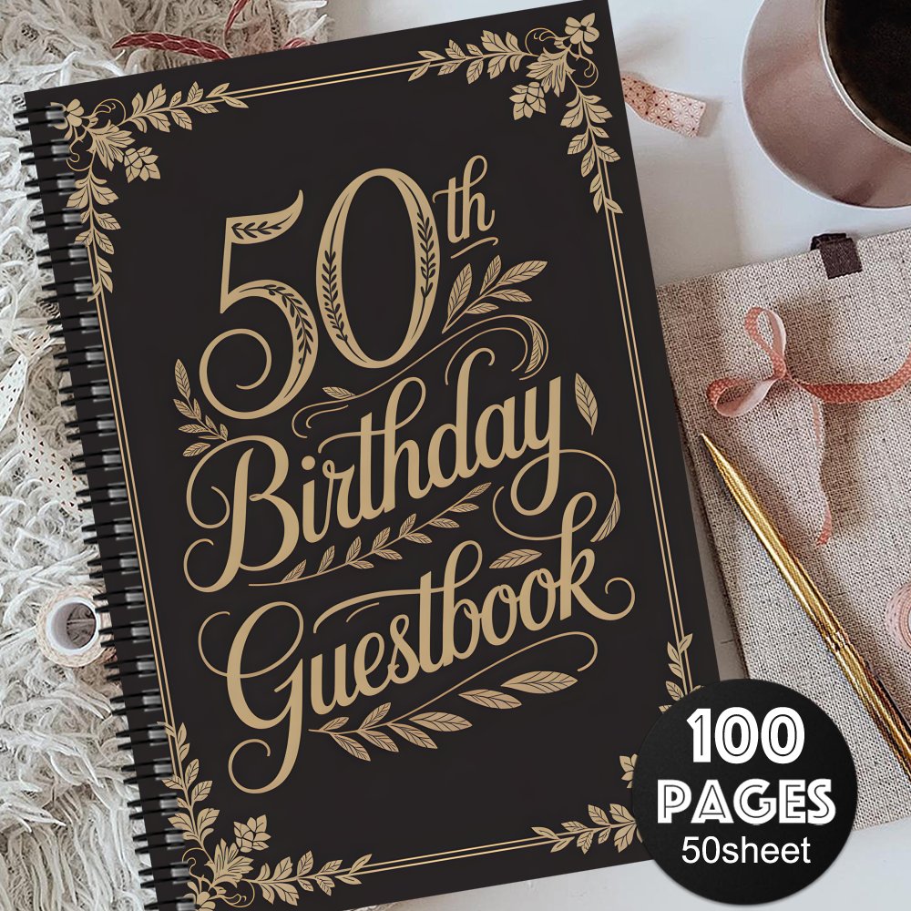 TEMU 1 Stück Ästhetisches Gästebuch für Geburtstage – Retro Erinnerungsalbum mit Nachrichtenbuch, Personalisiertes Andenken für 50. Geburtstagsparty,
