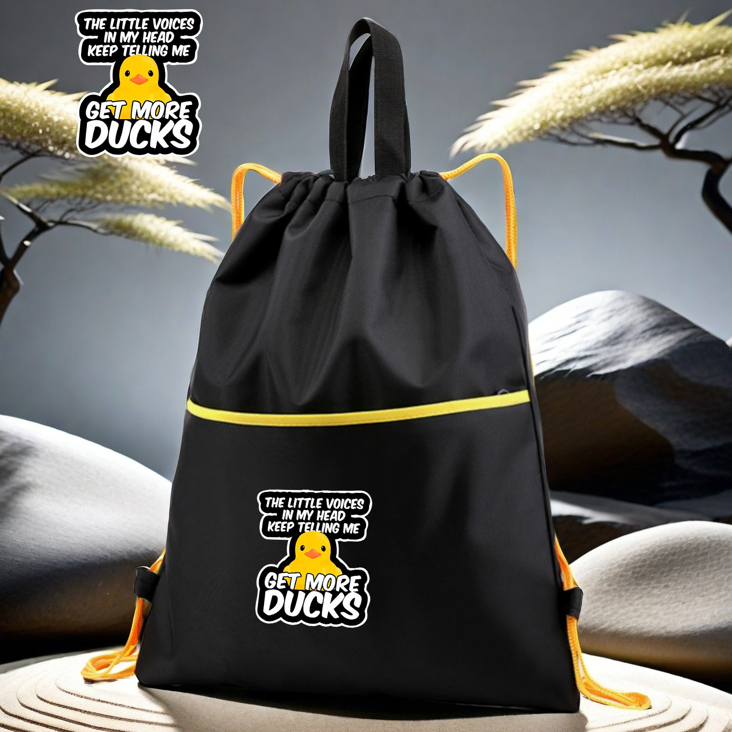 

1pc Funky Duck Print Waterproof Drawstring Backpack, Polyester Knit Fabric, Renaissance Theme, Portable Dual-shoulder Bag - Bao003