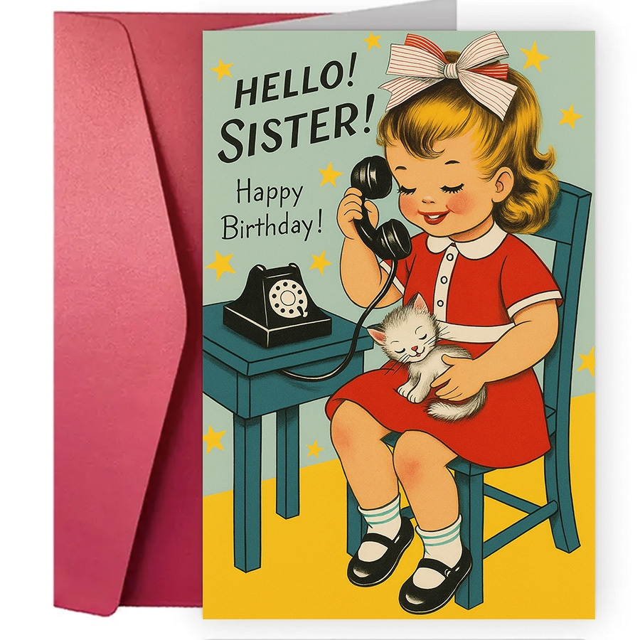 1pc ' Birthday Greeting Card, Suitable For Sisters, Nostalgic Cute English Card, Birthday Between Sisters, Applicable For Christmas, Valentine's Day, Birthday Occasions