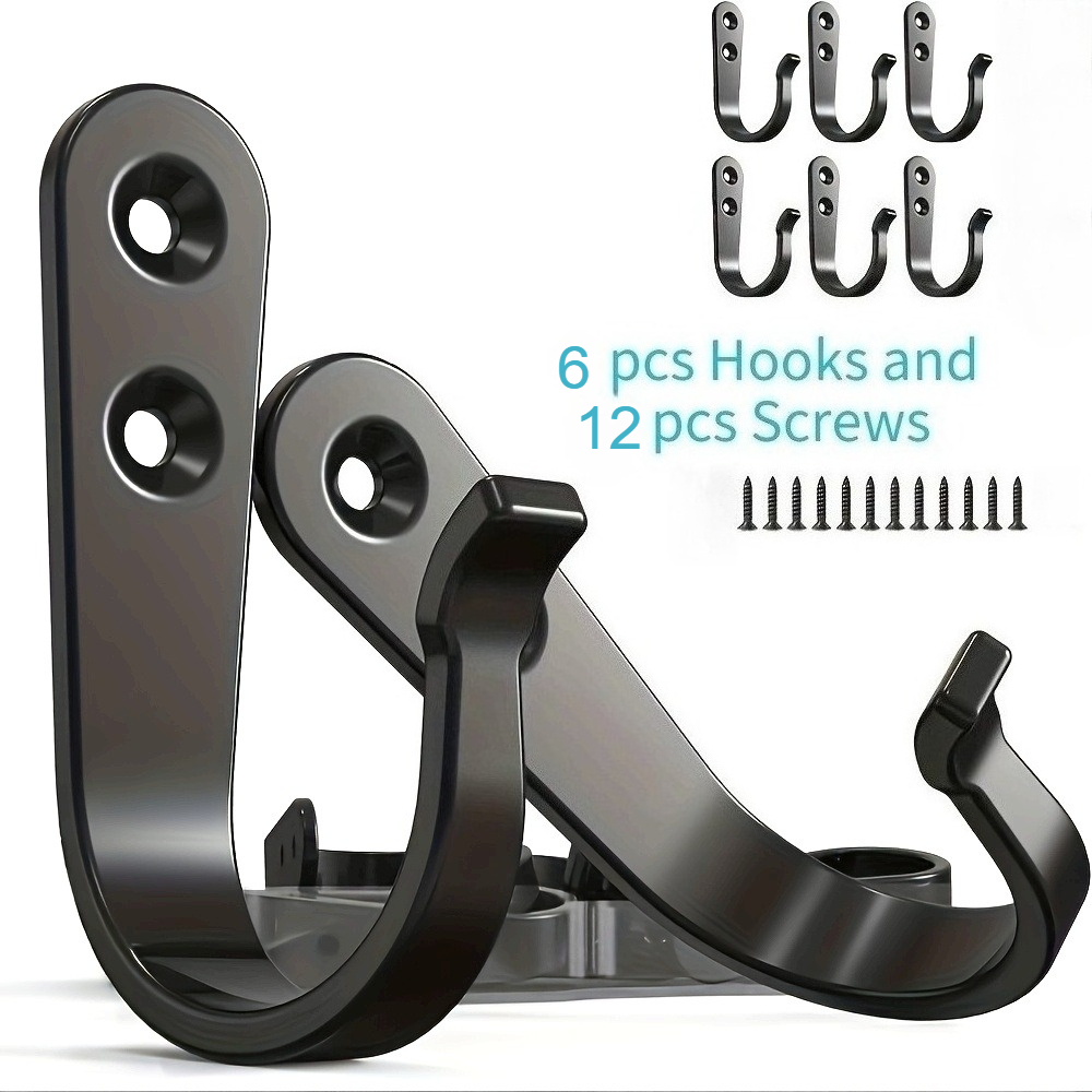 Image of 18pcs Heavy Duty Rust-resistant Screw Set: 6 Hooks And 12 Nuts, Industrial Wall Metal Hooks, Suitable For Home Office Decoration- Hardware Accessories, Hooks For Hanging Items