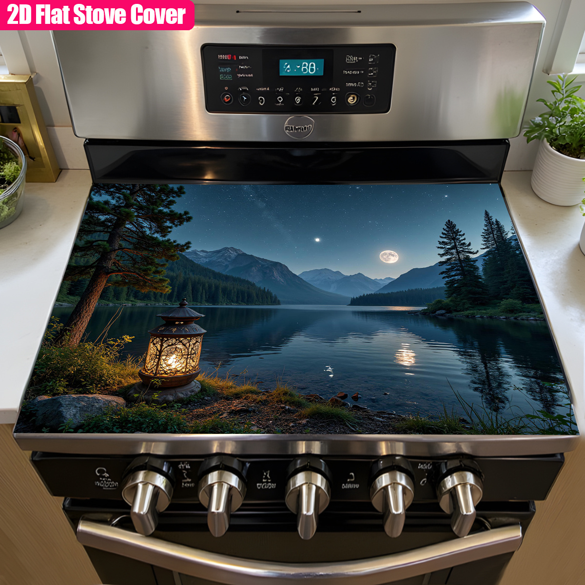 TEMU 1 pièce de cache de cuisinière en verre résistant à la chaleur - Motif paysage de , tapis antidérapant pour plaque à induction, accessoires pour