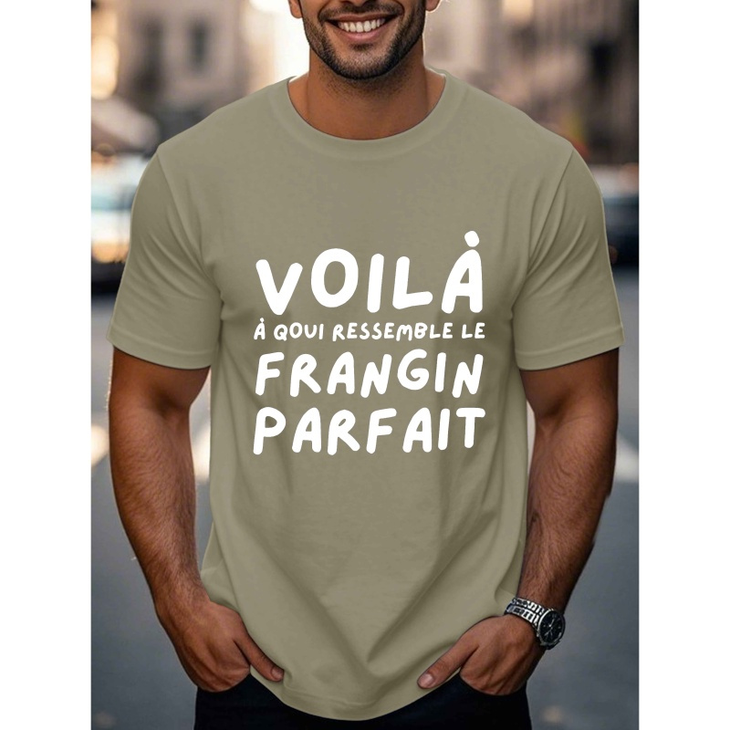 

Men's Casual French Quote T-shirt, Polyester 100% Knit Fabric, Crew Neck, Regular Fit, Stretch, Geometric Pattern, Summer Top - 150g/m²