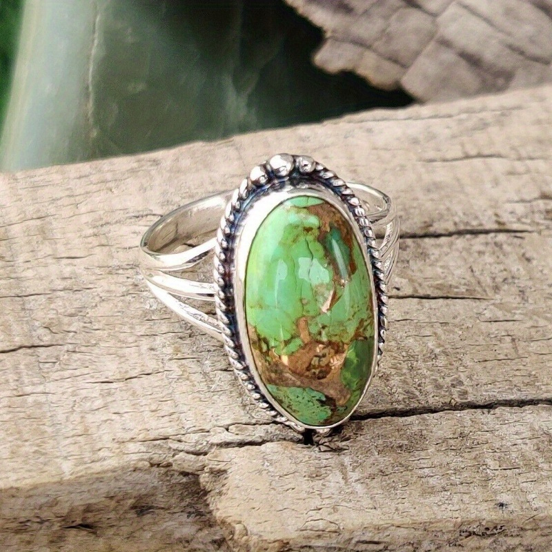 TEMU 1 And Luxurious Oval Green Turquoise Women' Ring With Random Main Stone Pattern, Very Suitable For Anniversary And Birthday Gifts, Valentine's Day, Christmas, Parties, And Evening Parties