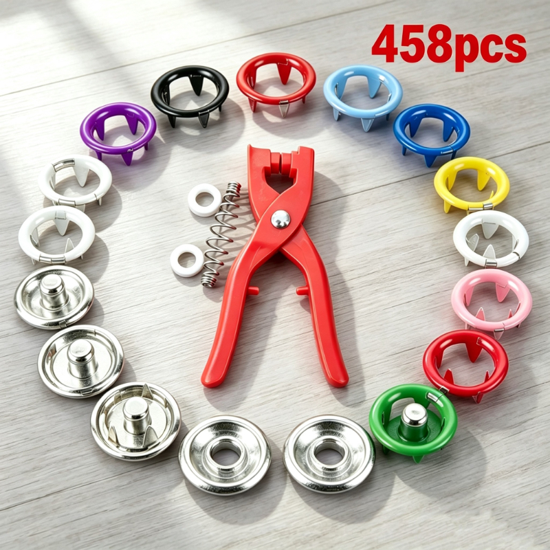 TEMU Hand Press Snap Button Plier Kit, 458pcs Popper Buttons, Durable Metal Fasteners For Sewing, Leather, Backpack And Handmade Decoration