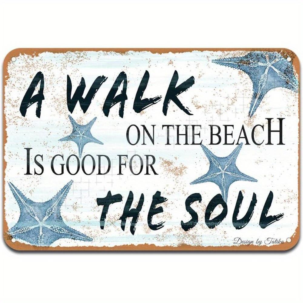 TEMU Vintage Metal Wall Sign - "a The For " - Rustic Coastal Decor For Home, Bar, Or Coffee Shop - 12x8 Inches, Weathered Design With Starfish Accents, Beach Theme Decor