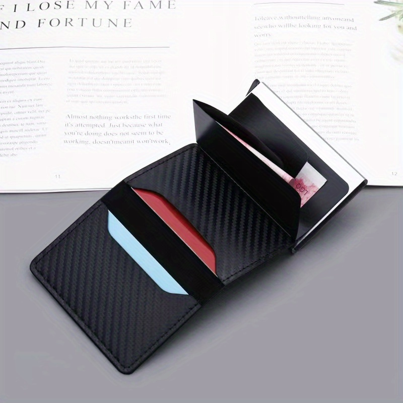 1 unidad Cartera de cuero de PVC minimalista para hombre con bloqueo RFID, portatarjetas de crédito, negro