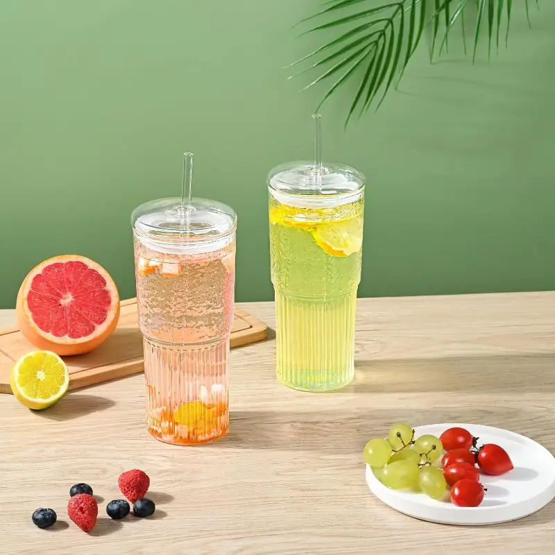20oz high borosilicate glass tumbler with lid straw reusable wide mouth coffee cup clear smoothie cup for iced drinks durable stylish design home office or on the go use coffee travel mug office drinkware modern drinkware durable drinkware Product details 5