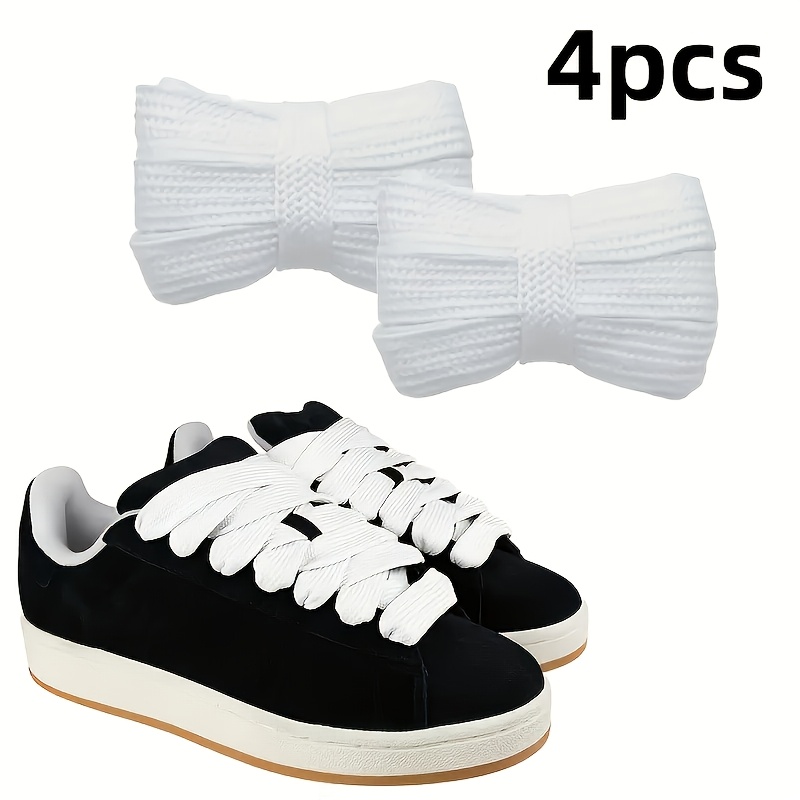 TEMU 2 paires/4 pièces de lacets larges simples et polyvalents, lacets décontractés de couleur unie de 0,79 pouce de large, faciles à nettoyer,