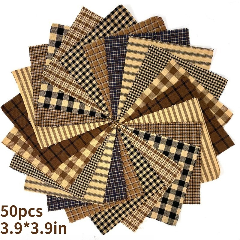 TEMU 50pcs 10 X 10cm (3.9 X 3.9in) Checkered Theme Series, Printed Handcraft Fabric, Handcraft , Strip Craft Materials, Containing Different Patterns