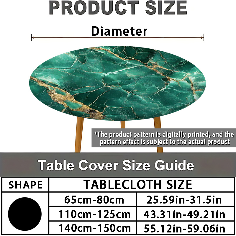 TEMU 1pc, 2d Flat Round Tablecloth With Luxurious Marble Design In Emerald Green, Featuring A Easy And For Round Tables, Suitable For New Year,