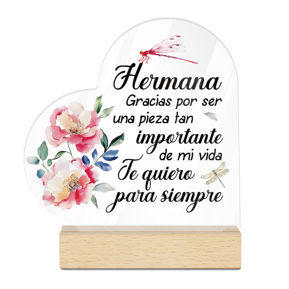 TEMU Letrero acrílico 2D con forma de español Putuo, base de madera, "Hermana, Gracias", no requiere electricidad ni baterías, , adecuado para