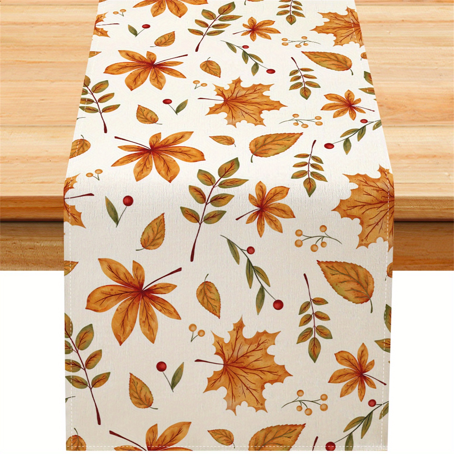 1-pack Autumn Maple Leaf Berry Table Runner Suitable For Kitchen Dining Room Home Decor