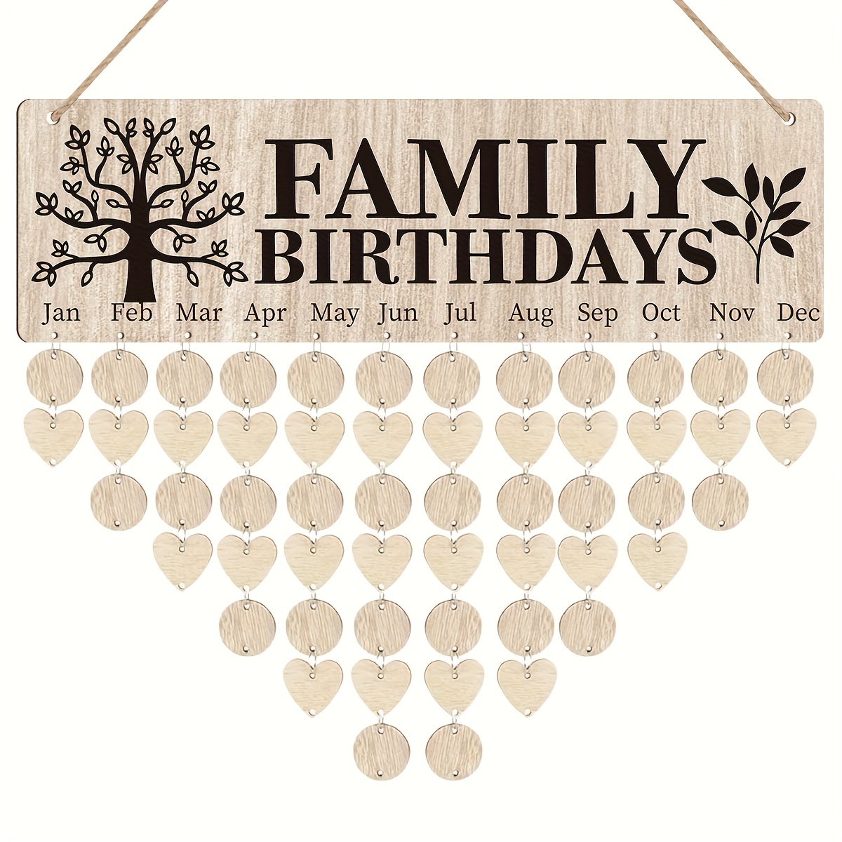 TEMU 2d Flat, 1pc Rustic Wooden Family Birthday Reminder Board - Wall-mounted Calendar With Heart-shaped Tags, Names, And Dates, Decor For Mom,