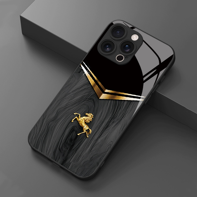 TEMU Phone Case: 1 Golden Black Wood Grain Pattern Hd Glass Phone Case For Iphone