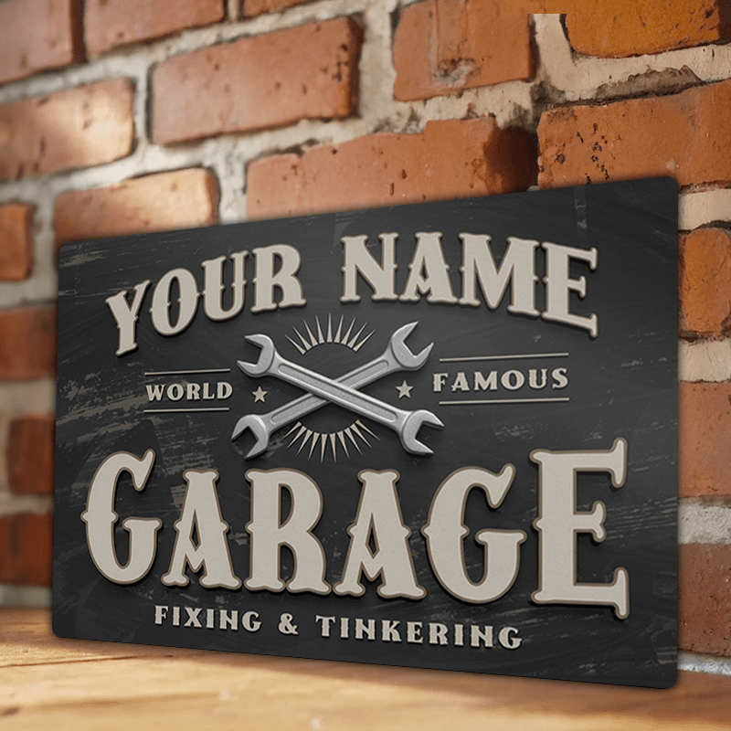 E-shop Ein individuelles Aluminium-Garagen-Schild, personalisierte Metallplatte mit Namen, bekanntes Werkstatt-Schild, Maße 8 x 12 Zoll, benötigt keine