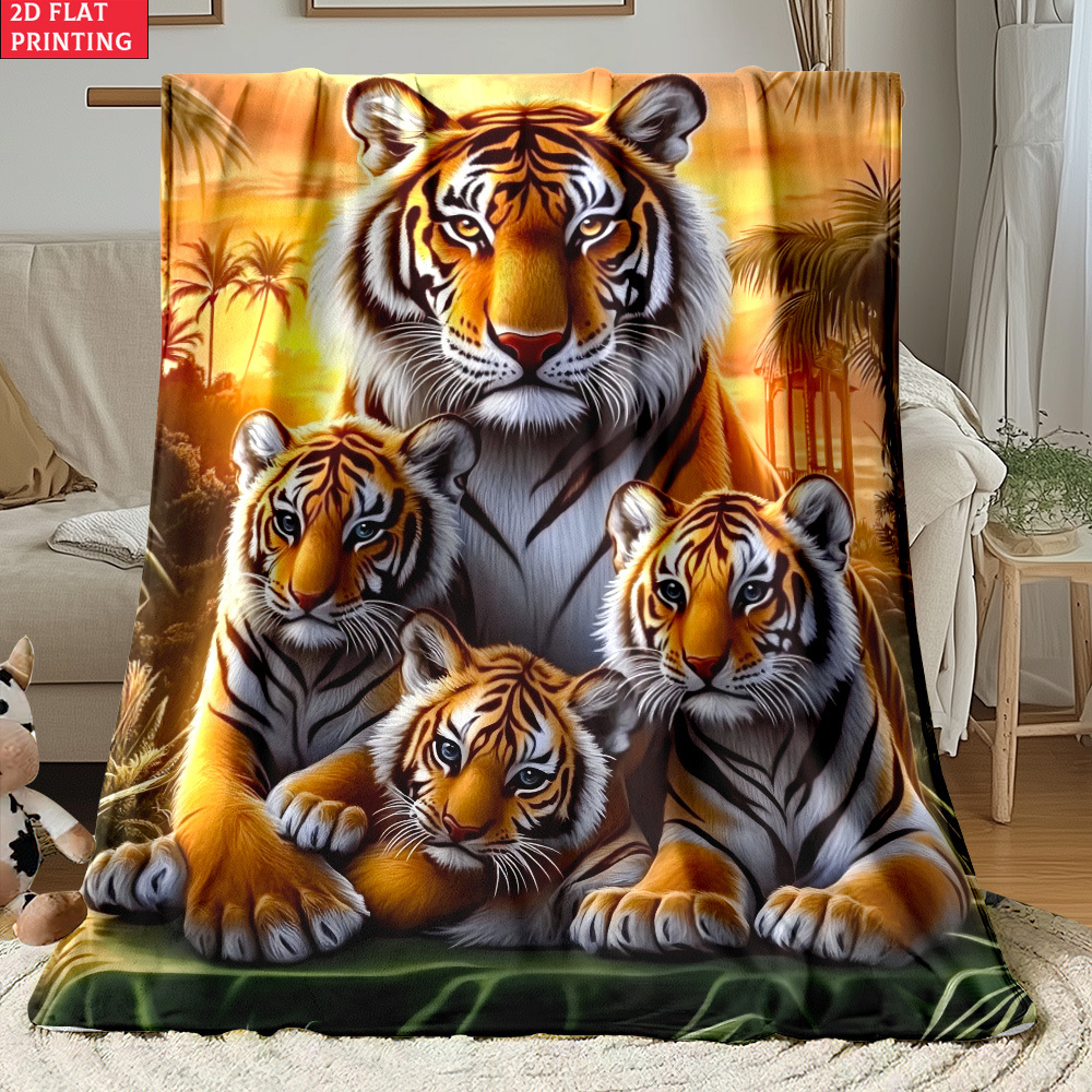 TEMU 2d Flat 1pc Powerful Tiger Portrait Outdoor Portable Blanket-lightweight Home Furnishings Bedding Blanket Suitable For Travel Camping Living