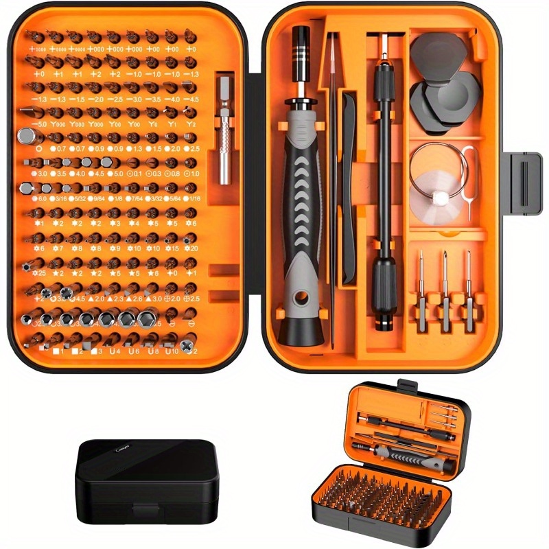 150 in 1 precision screwdriver set 120 bits full range small screwdriver set magnetic mini repair tool kit for ring doorbell laptop switch ps5   macbook iphone watch glasses orange Product details 0