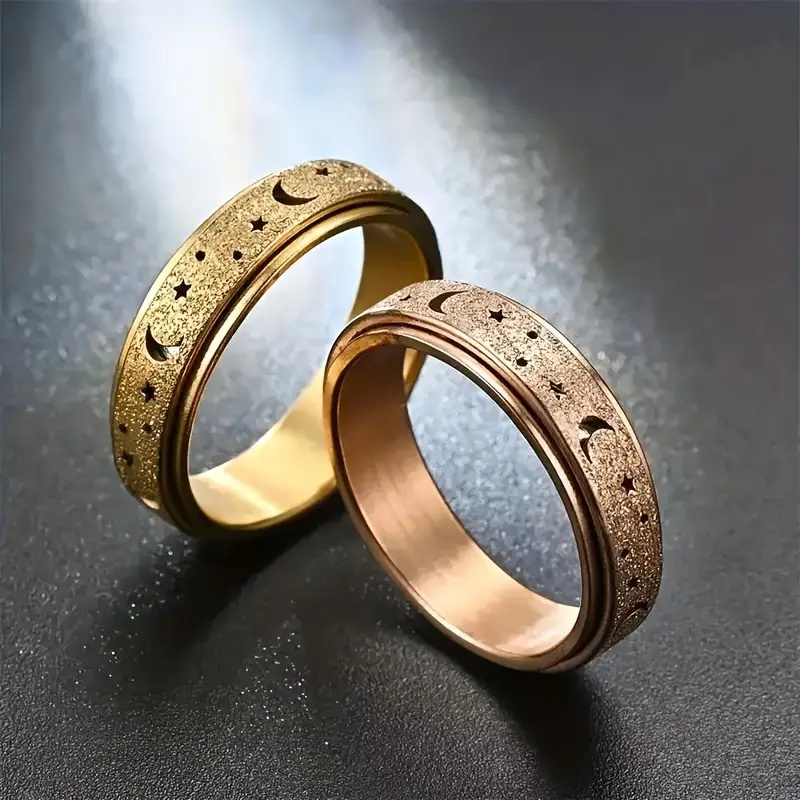 1 elegant and adorable unisex stainless steel ring, rotatable   design in multiple colors –   daily wear, parties, valentine s day, anniversaries, and weddings, wedding jewelry, valentine s day gift, stylish accessory, rotatable ring, polished  , hypoallergenic ring, moon and  , statement ring, couples jewelry,   Product details 1