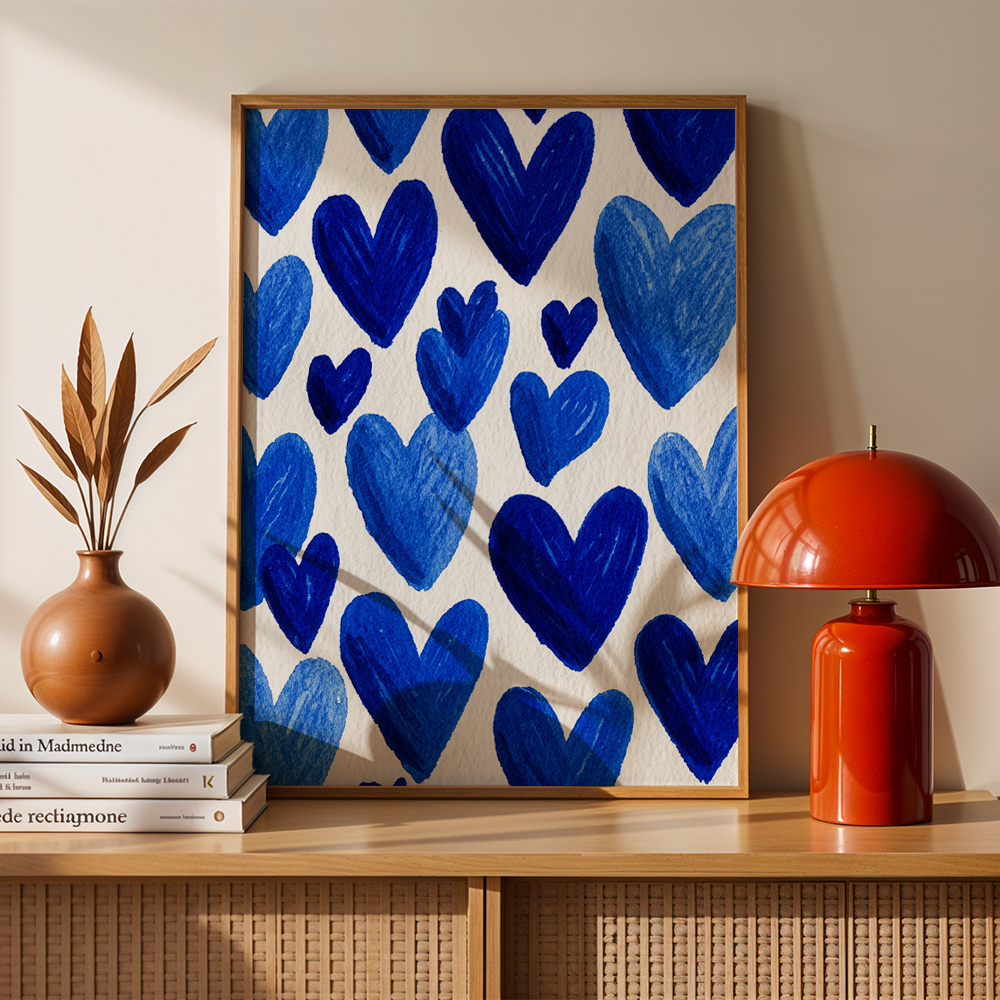 TEMU Cœurs aquarelle 2D plats, convient pour , décoration murale de pièce - sur toile à l', affiches minimalistes, art de cœur horizontal cadre pour