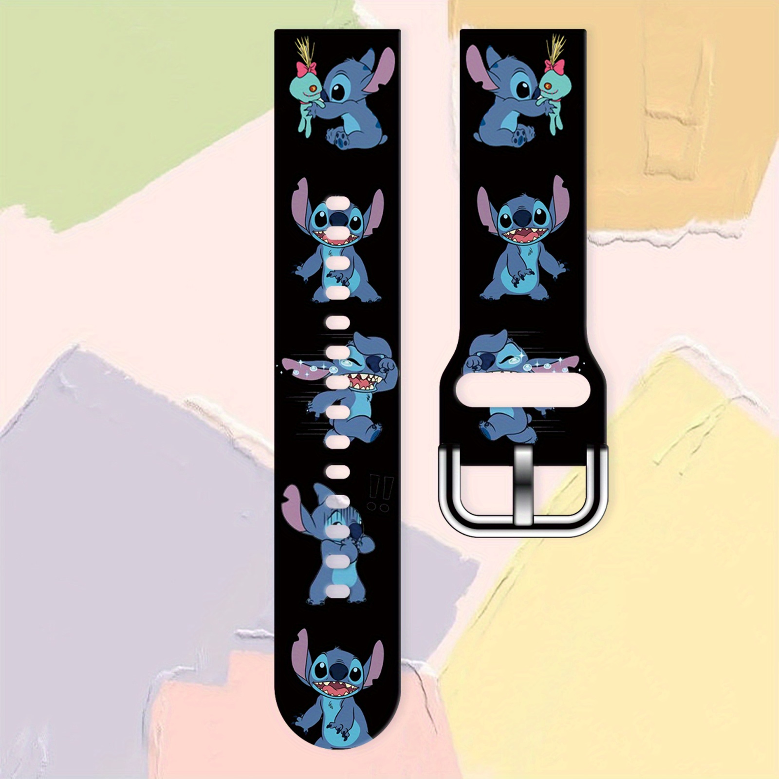 TEMU Stitch Silicone Horlogeband - Zacht Vlees, Comfortabel, Lichtgewicht, Hoogwaardige Print, Vlinderklem, & Kleine Maten, Ideaal voor Smartwatches,