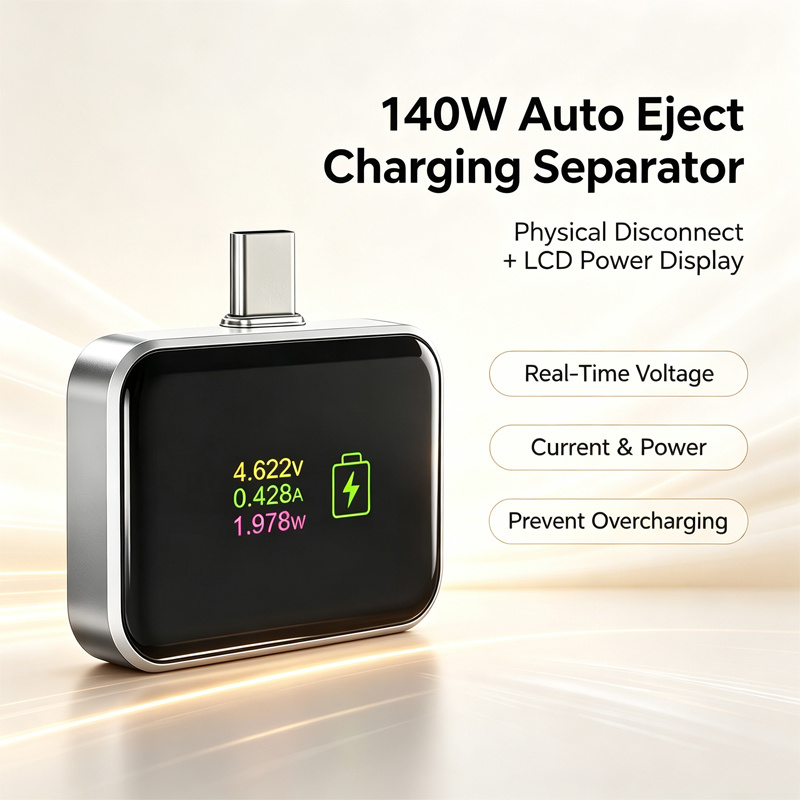 TEMU de seguridad separador de carga inteligente USB-C de 140W, adaptador físico de apagado automático, prevención de sobrecarga; Cabezal de