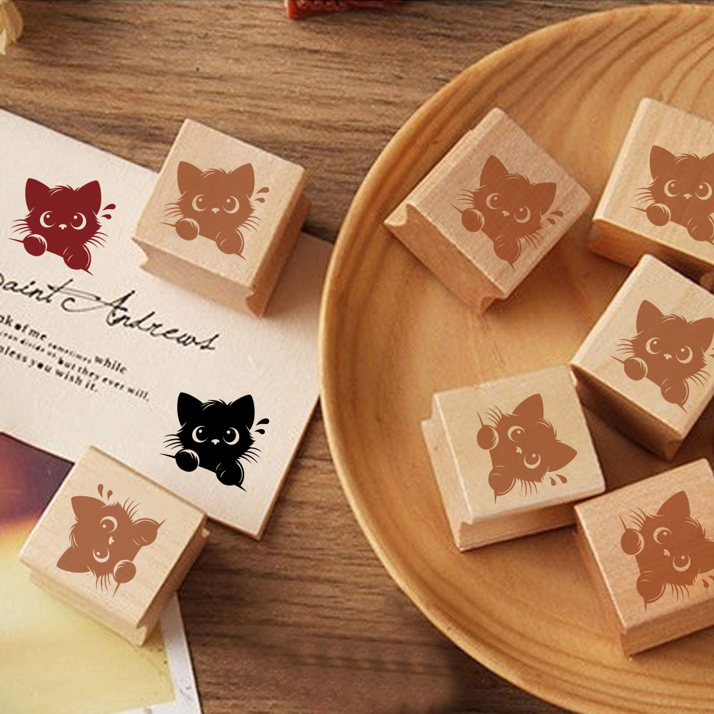 Fashion Tilted Head Kitten Wooden Rubber Stamp