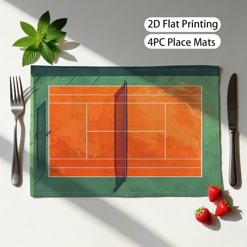 TEMU Juego de 4 manteles individuales con de cancha de tenis diurna, estampado a todo color, moderno y deportivo, 12 x 18 pulgadas (30 x ), manteles