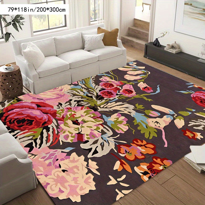 TEMU 1pc Pattern Rug With Velvet And Dot Plastic Backing, Upgraded Soft Area Carpet, Suitable For Living Room, Bedroom, Study, Balcony, Machine