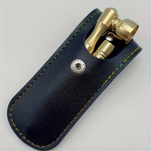 3pcs set 1pc leather case 2pcs brass accessories mens faux leather case with 2 brass accessories faux leather protective case ideal gift for valentines day birthday christmas fathers day durable construction
