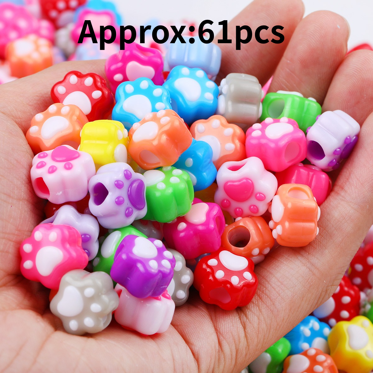 TEMU 14mm Macaron Multicolor Assorted Random Color Three-dimensional Simulated Cat Paw Large Straight Hole Acrylic Decorative Beads, Diy Handmade