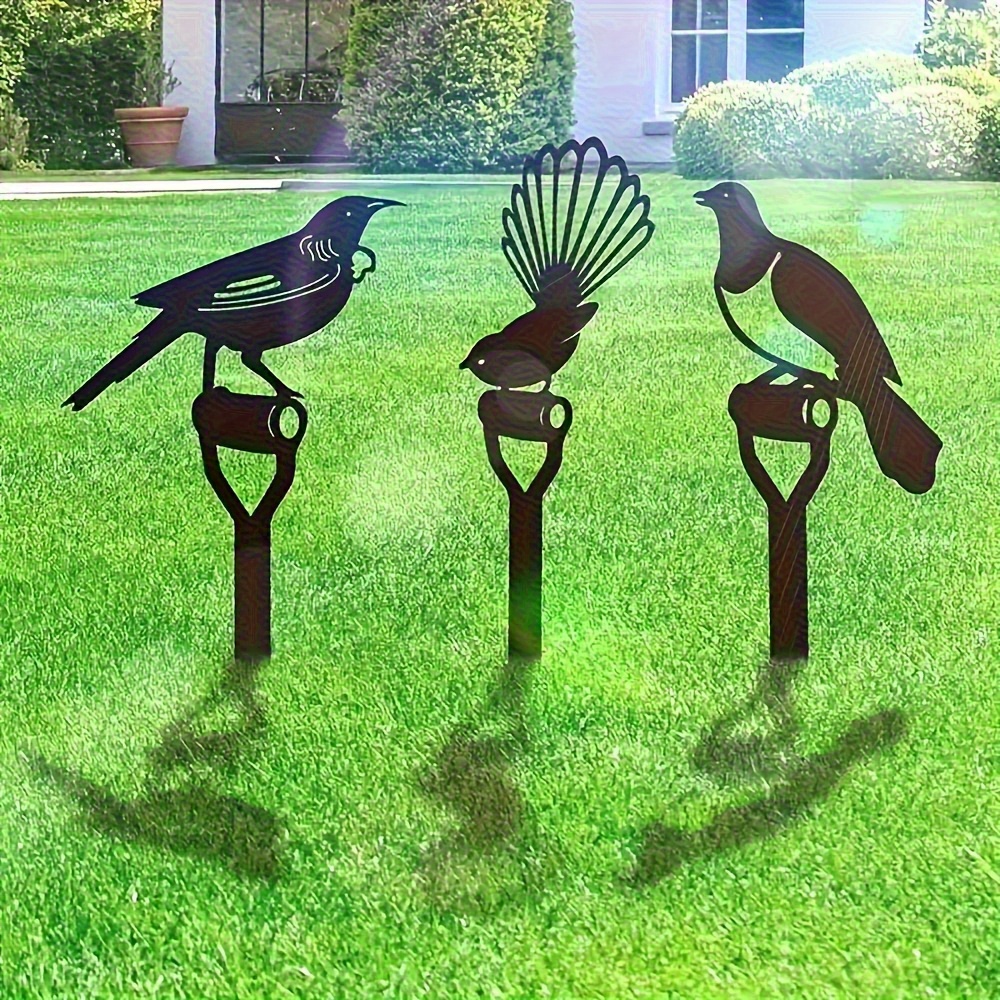 TEMU 2d Flat, [2d Plane] 3pcs Of Simple And High-quality Iron Birdgarden Decoration Ground Plugs, Floor Hanging Outdoor Courtyard Art Weddingart,
