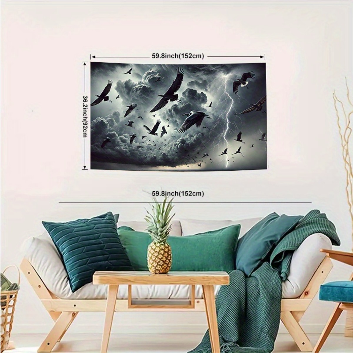 Large Fabric Wall Tapestry Storm Birds Thunderclouds Lightning_voghion.com